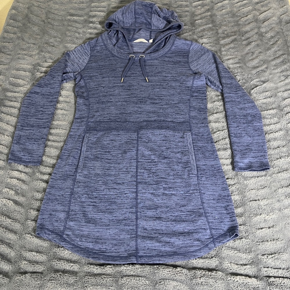 Athleta Womens Blue Heather Space Dye Pullover Hoodie Tunic Sweatshirt Size M